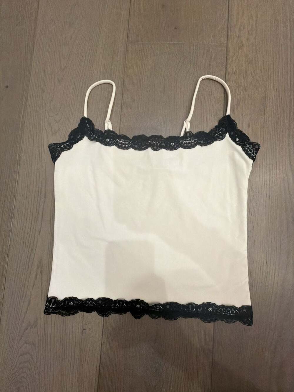 SUUKSESS Women's Ivory Cami with Black Lace Trim